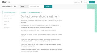 Contact driver about a lost item | Uber Rider Help