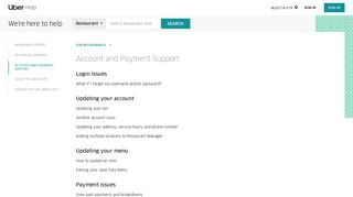Account and Payment Support | Uber Restaurant Help