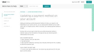 Updating a payment method on your account | Uber Rider Help