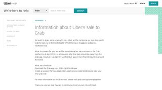 Information about Uber's sale to Grab | Uber Rider Help