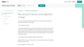 My account has an unrecognized charge | Uber Rider Help