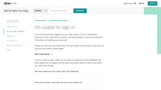 I'm unable to sign in | Uber Partner Help