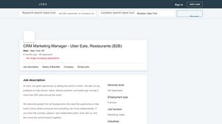 Uber hiring CRM Marketing Manager - Uber Eats, Restaurants (B2B ...