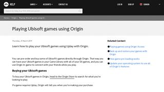 Origin - Playing Ubisoft games using Origin - EA Help - Electronic Arts