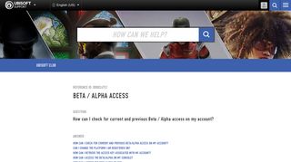 Beta / Alpha Access - Ubisoft Support