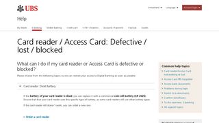 Access Card & card reader: Loss, defective, dead battery | UBS ...