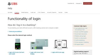 Functionality of login | UBS Switzerland