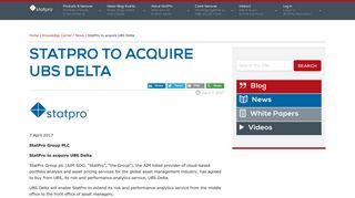 StatPro to acquire UBS Delta