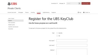 KeyClub registration: Register for the bonus program now | UBS ...