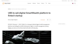 UBS to sell digital SmartWealth platform to fintech startup | Reuters