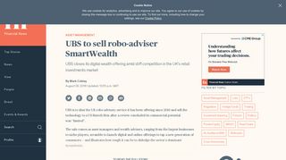 UBS to sell robo-adviser SmartWealth - Financial News