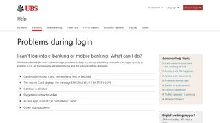 E-banking: Problems during login | UBS Switzerland