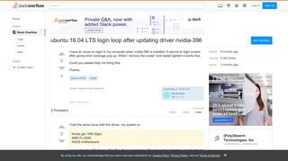 ubuntu 16.04 LTS login loop after updating driver nvidia-396 ...