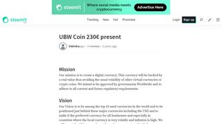 UBW Coin 230€ present — Steemit