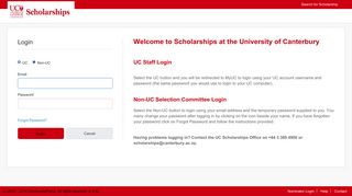 University of Canterbury Scholarship Portal - Login Screen