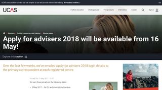 Apply for advisers 2018 will be available from 16 May! - UCAS