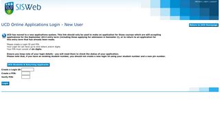 UCD Online Applications Login - New User - SISWeb