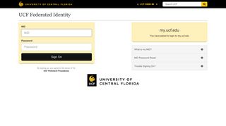 UCF Federated Identity - myUCF - University of Central Florida