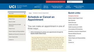 Schedule or Cancel an Appointment | UCI Student Health Center