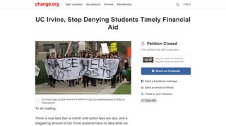 Petition · Stop UC Irvine From Denying Students Timely Financial Aid ...