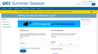 Visiting Student & Alternate Login - UCI Summer Session