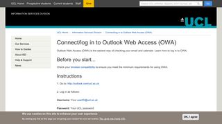 Connect/log in to Outlook Web Access (OWA) | Information ... - UCL