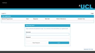 Your application - IPP login screen - UCL