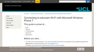 Connecting to eduroam Wi-Fi with Microsoft Windows Phone 7 - UCL