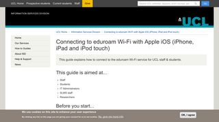 Connecting to eduroam Wi-Fi with Apple iOS (iPhone, iPad and ... - UCL