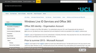 Windows Live ID Services and Office 365 | Information Services ... - UCL