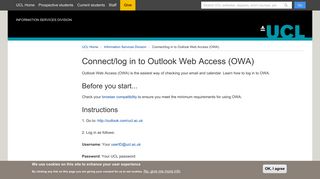 Connect/log in to Outlook Web Access (OWA) | Information ... - UCL