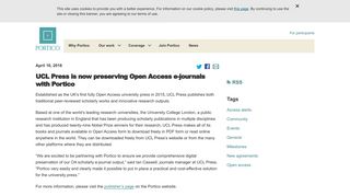 UCL Press is now preserving Open Access e-journals with Portico ...