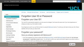 Forgotten User ID or Password | Information Services Division - UCL ...
