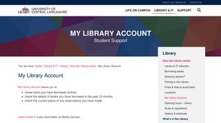 My Library Account | Student Support | University of Central ... - UCLan