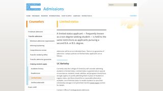 Limited status - University of California - Admissions