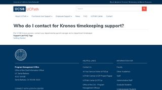Who do I contact for Kronos timekeeping support? | UCSB UCPath