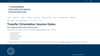 Transfer Orientation Session Dates - UCSB Orientation Programs