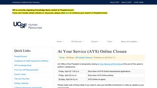 At Your Service (AYS) Online Closure - University of ... - UCSF HR