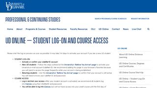 UD Online - Student Log-On and Course Access - University of ...