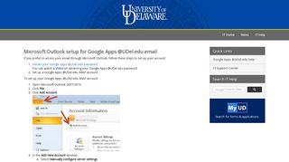 UD IT: Outlook setup for Google Apps @ UDel.edu email