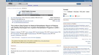The Uniform Data System for Medical Rehabilitation Report of Patients ...