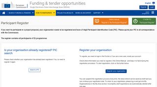 Participant Register - Funding & tenders
