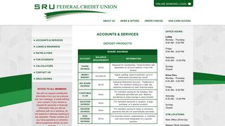 Accounts & Services | SRU FCU - SRU Federal Credit Union