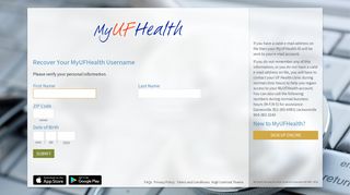 MyUFHealth - Login Recovery Page