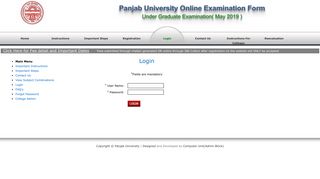 Login - Under Graduate Examination - Panjab University