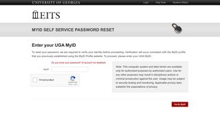 Password Reset - MyID Profile Management - University of Georgia
