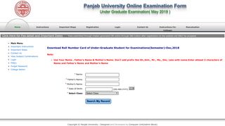 Registration - Under Graduate Examination - Panjab University
