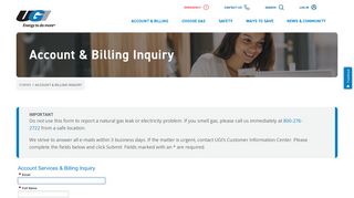 Account and Billing Inquiry Form - UGI Utilities