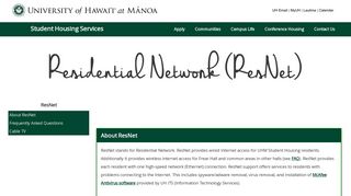 ResNet | Student Housing Services - UH Manoa - University of Hawaii