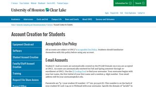 Account Creation for Students | University of Houston-Clear Lake